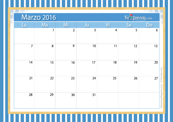 Descarga el calendario marzo 2016 para imprimir
