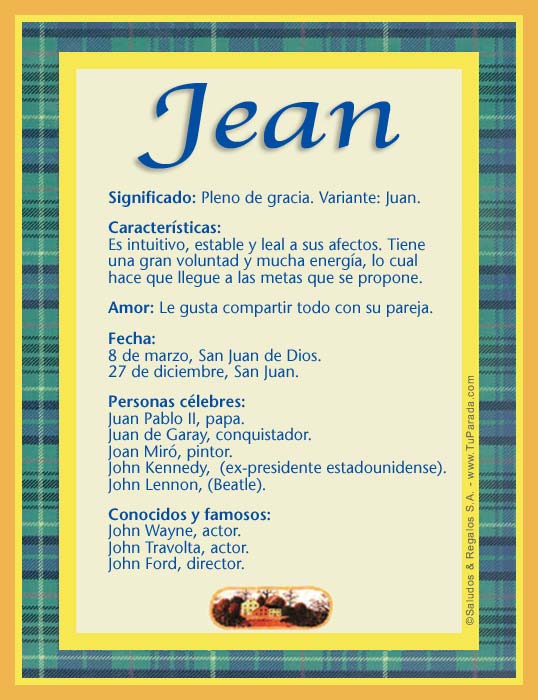 Jean, significado del nombre Jean, nombres
