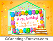 Colorful balloons and birthday cake