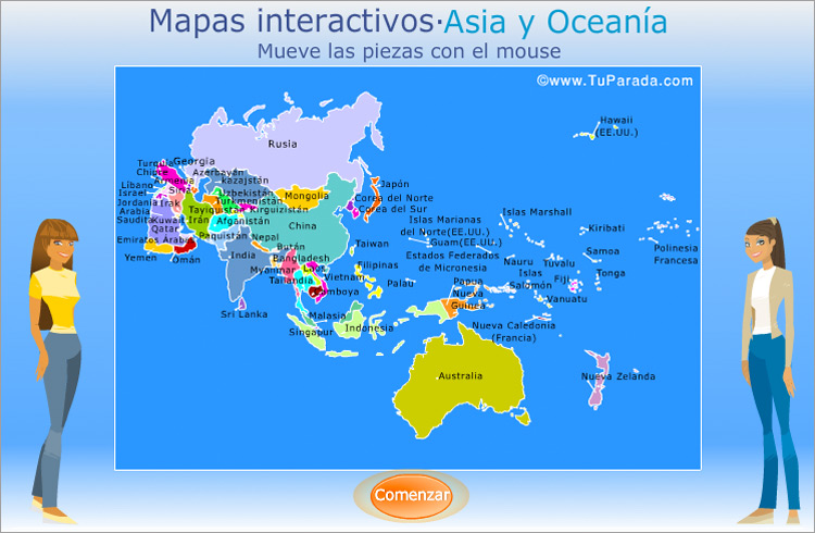 Mapa de Asia y Oceanía para armar