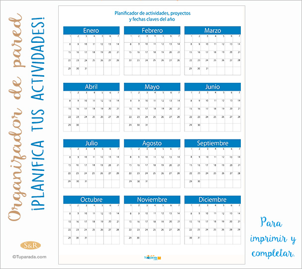 Planificador anual de proyectos y fechas claves