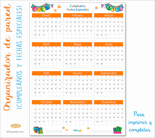 Agenda Planner anual de cumpleaños y fechas especiales