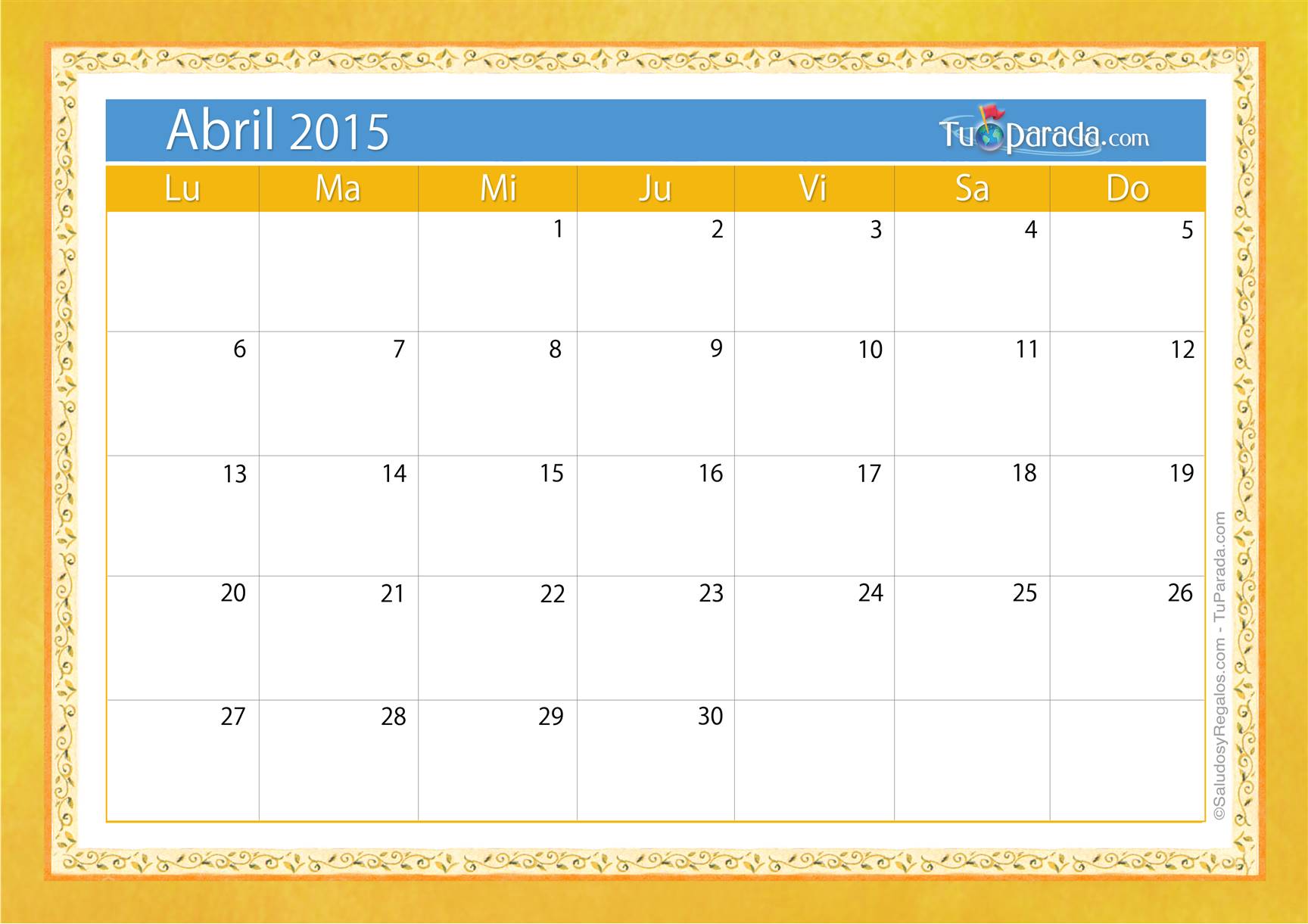 Origen y significado de Calendario abril 2015