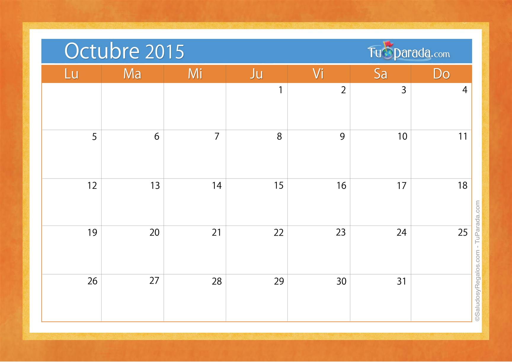 Origen y significado de Calendario octubre 2015