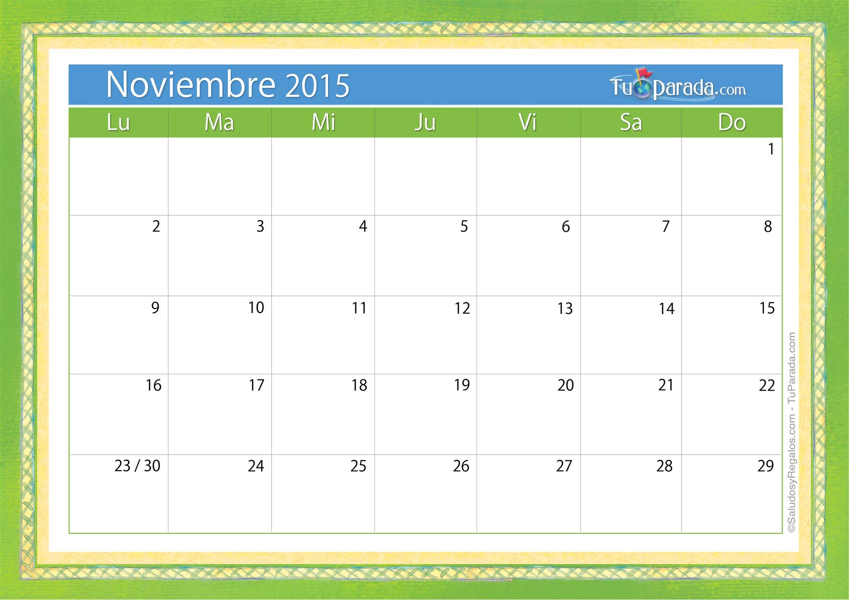 Origen y significado de Calendario noviembre 2015