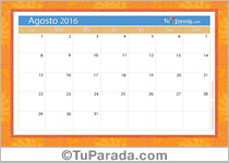 Calendario agosto 2016
