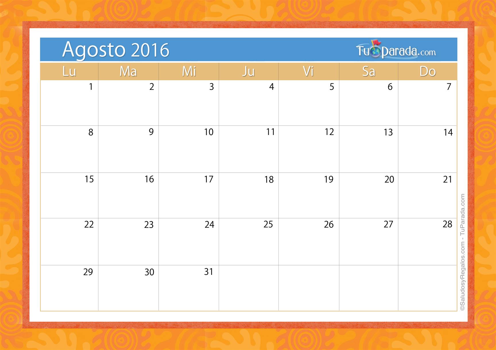 Origen y significado de Calendario agosto 2016