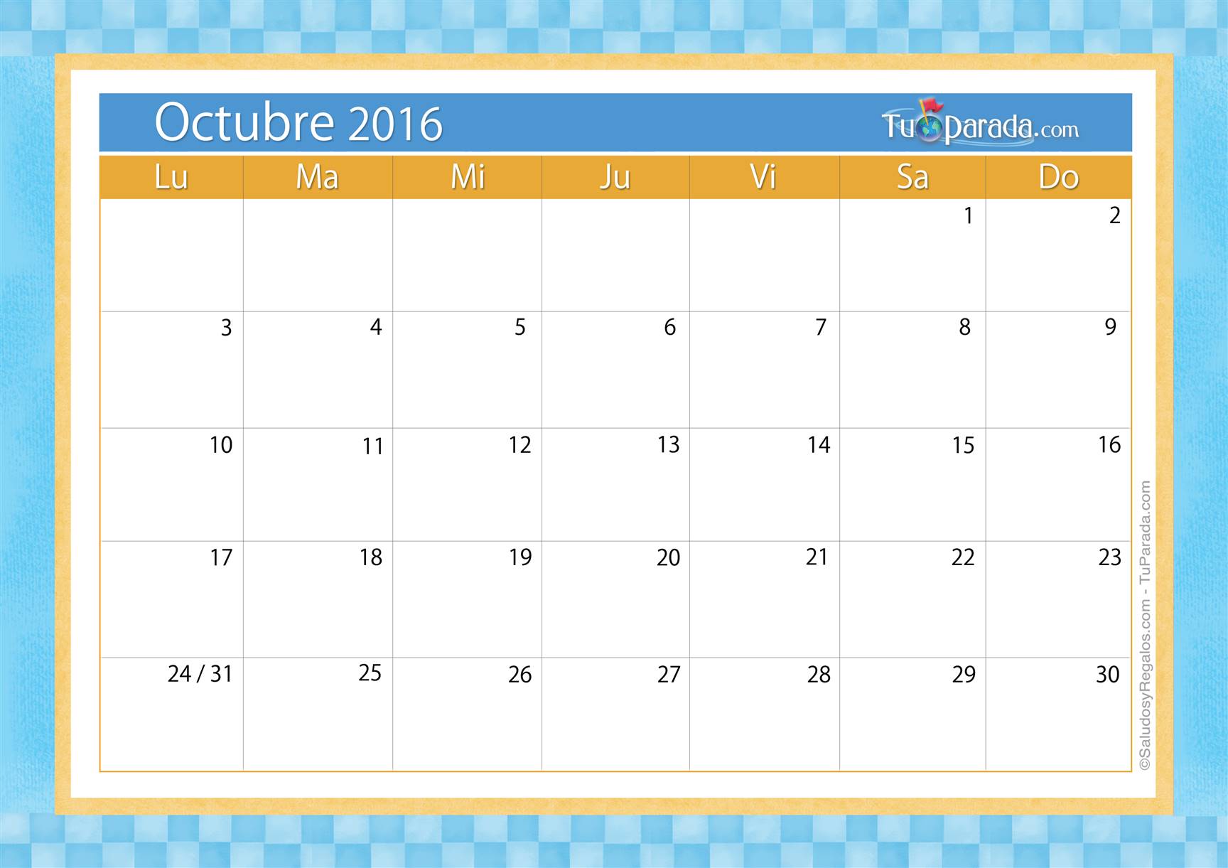 Origen y significado de Calendario octubre 2016