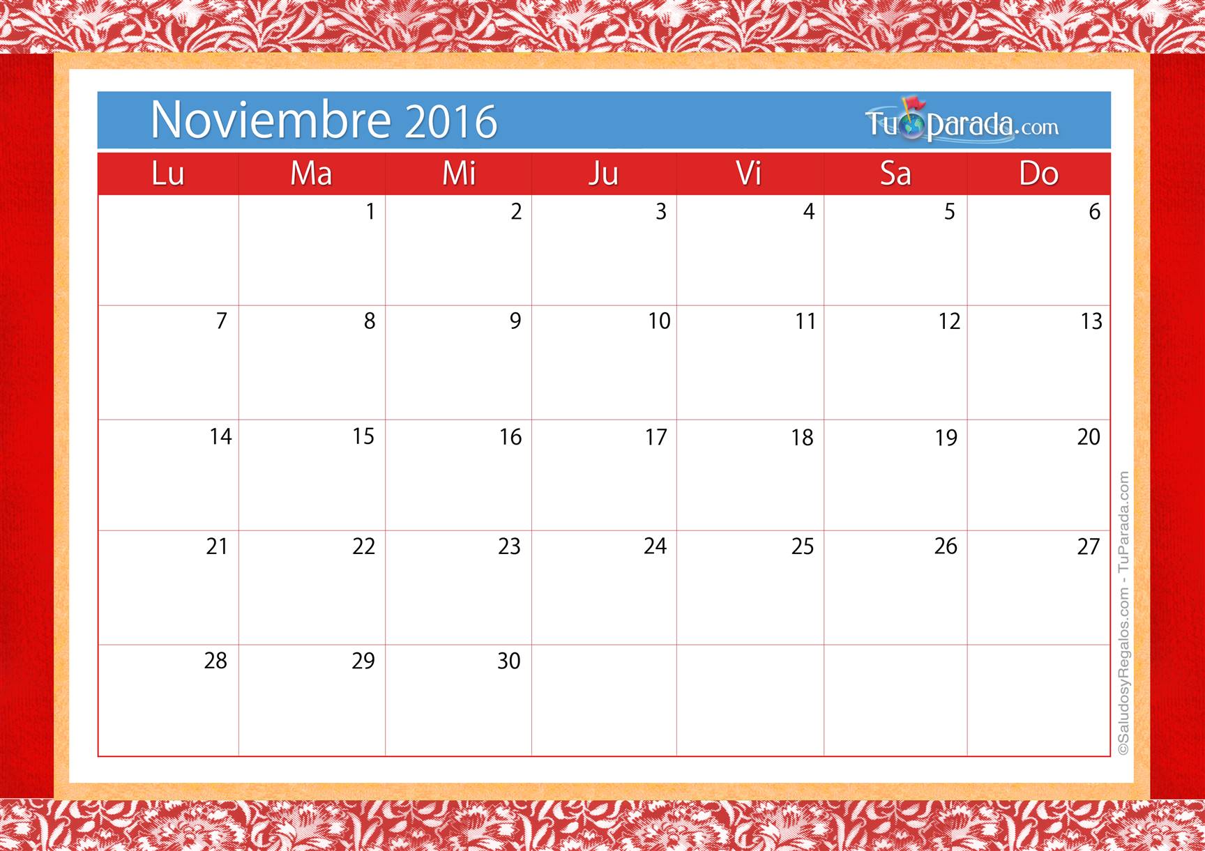 Origen y significado de Calendario noviembre 2016