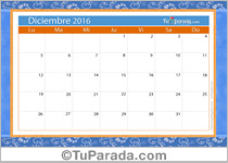 Calendario diciembre 2016