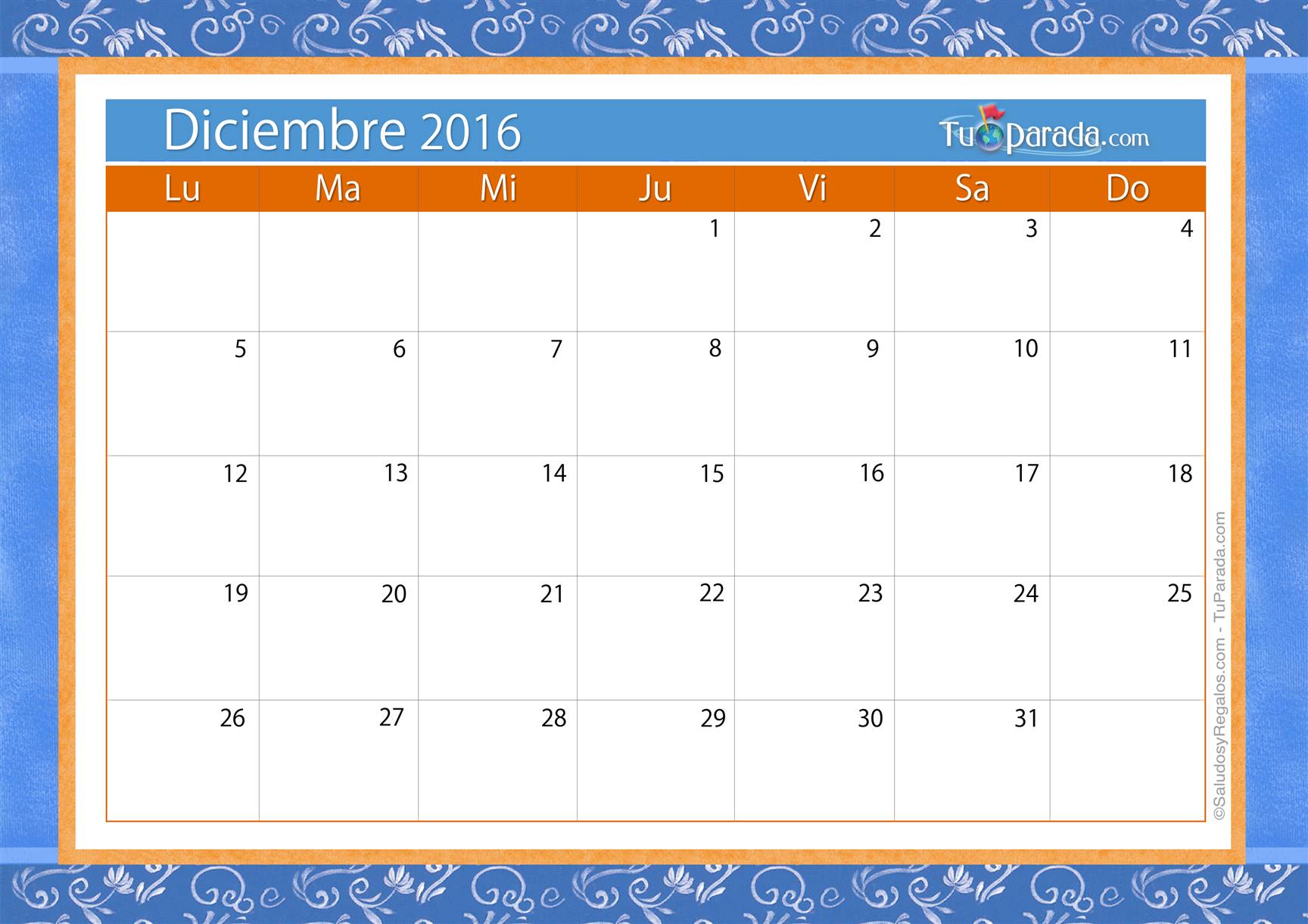 Origen y significado de Calendario diciembre 2016