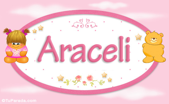 Araceli - Con Personajes, Tarjetas De Nombres Para Niñas, Bebés, Osito Nena