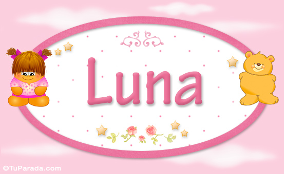 Luna - Nombre para bebé, tarjetas de Nombres para niñas, bebés, osito nena