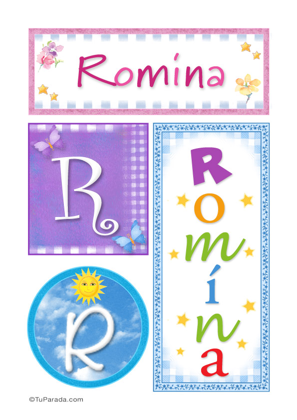 Tarjeta - Romina, nombre, imagen para imprimir