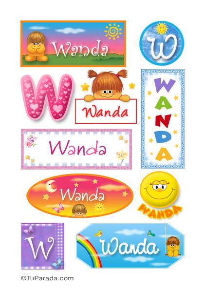 Enviar tarjeta, postal, Wanda, nombre para stickers