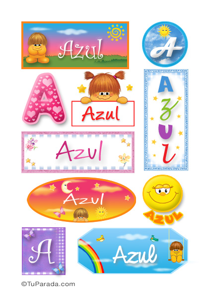 Tarjeta - Azul, nombre para stickers