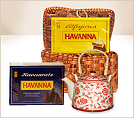 Gran set con alfajores, Havannets y tetera de porcelana