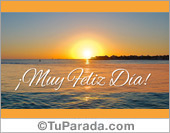 Tarjeta de feliz día con paisaje con sol