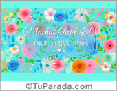 Tarjeta de feliz día celeste con flores