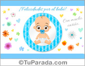 Tarjeta de feliz nacimiento en celeste