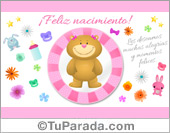 Tarjeta para nacimiento rosa con oso