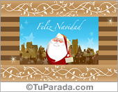 Tarjeta con Papá Noel y casas