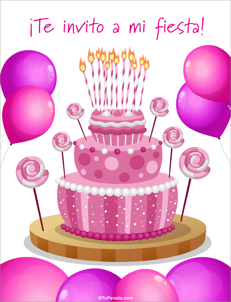 Invitación especial con torta rosa, tarjetas de Invitaciones para cumpleaños