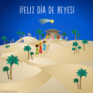Tarjeta de Día de Reyes con pesebre