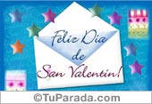 Día de San Valentín con sobre y fondo celeste