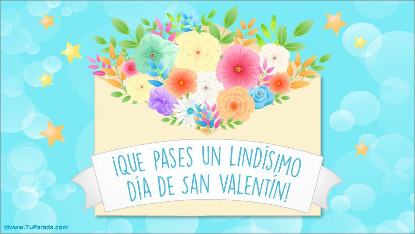 Tarjeta de feliz día de San Valentín con flores, tarjetas de San Valentín