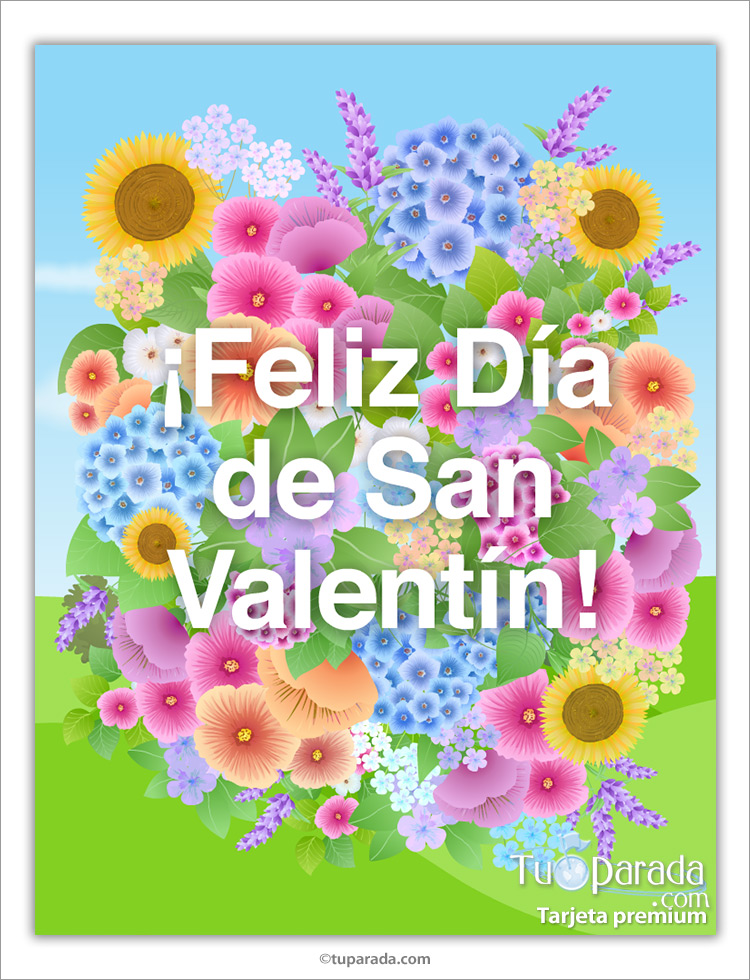 Tarjeta de San Valentín con paisaje y flores