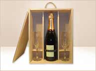 Chandon con copas en estuche de madera.