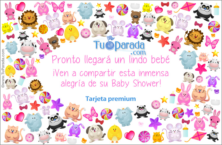 Tarjeta - Tarjeta Baby Shower con animalitos en rosa