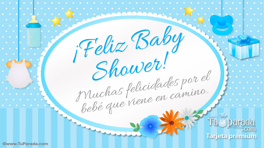 Tarjeta de Feliz Baby Shower celeste