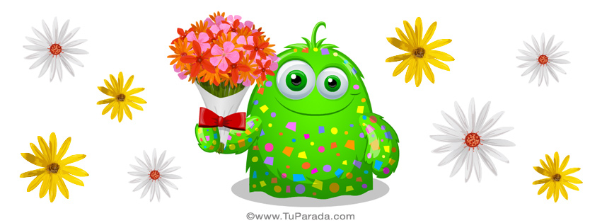 Imagen de personaje con flores, ramo, para portada de Facebook,  ilustraciones, redes sociales, imágenes para compartir - Tu Parada