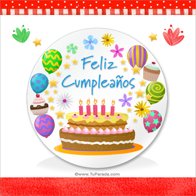 Tarjeta - Feliz cumpleaños con torta