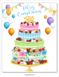 Tarjetas postales: Tarjeta de Feliz cumpleaños con torta deco