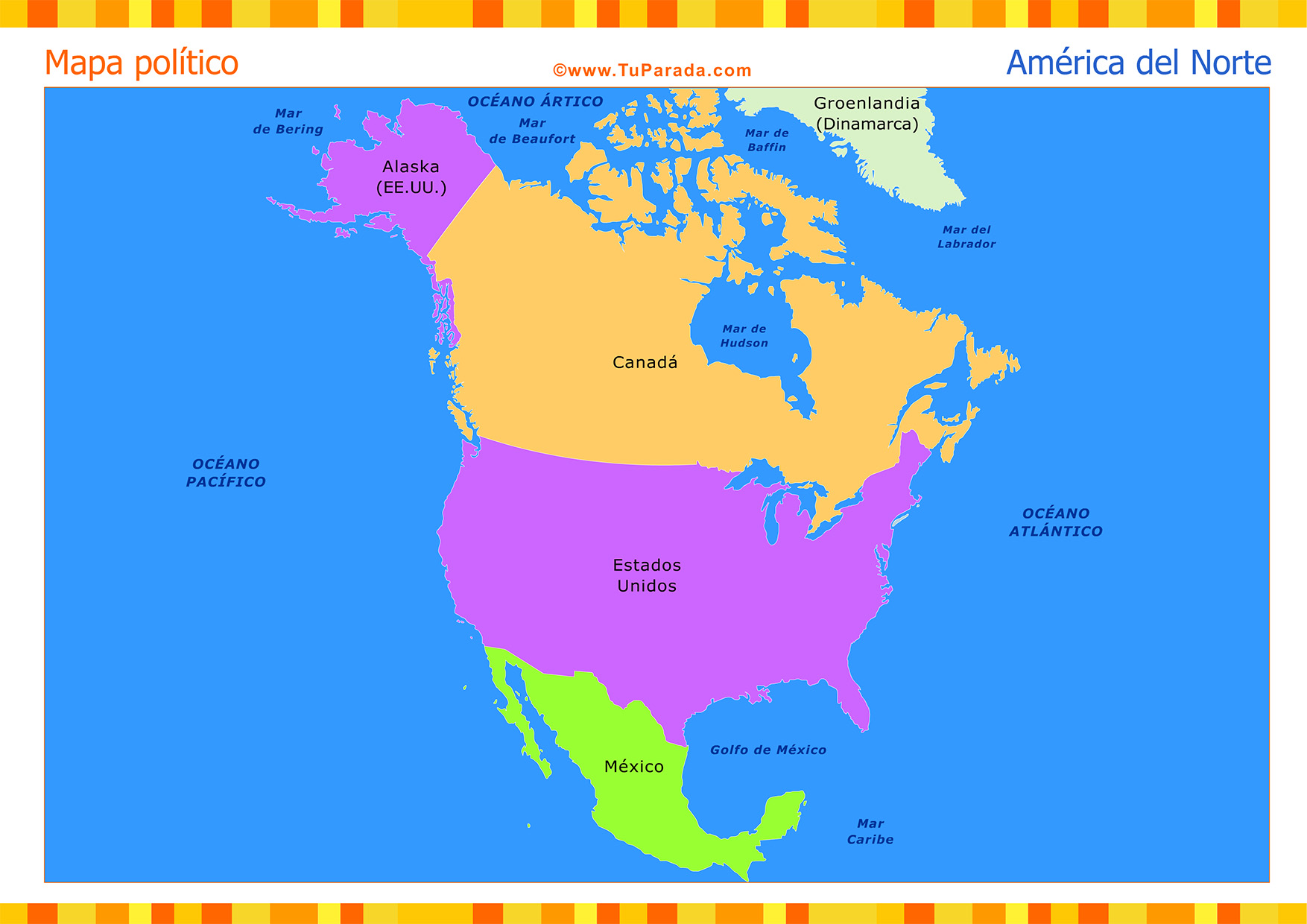 Mapa de América del Norte político