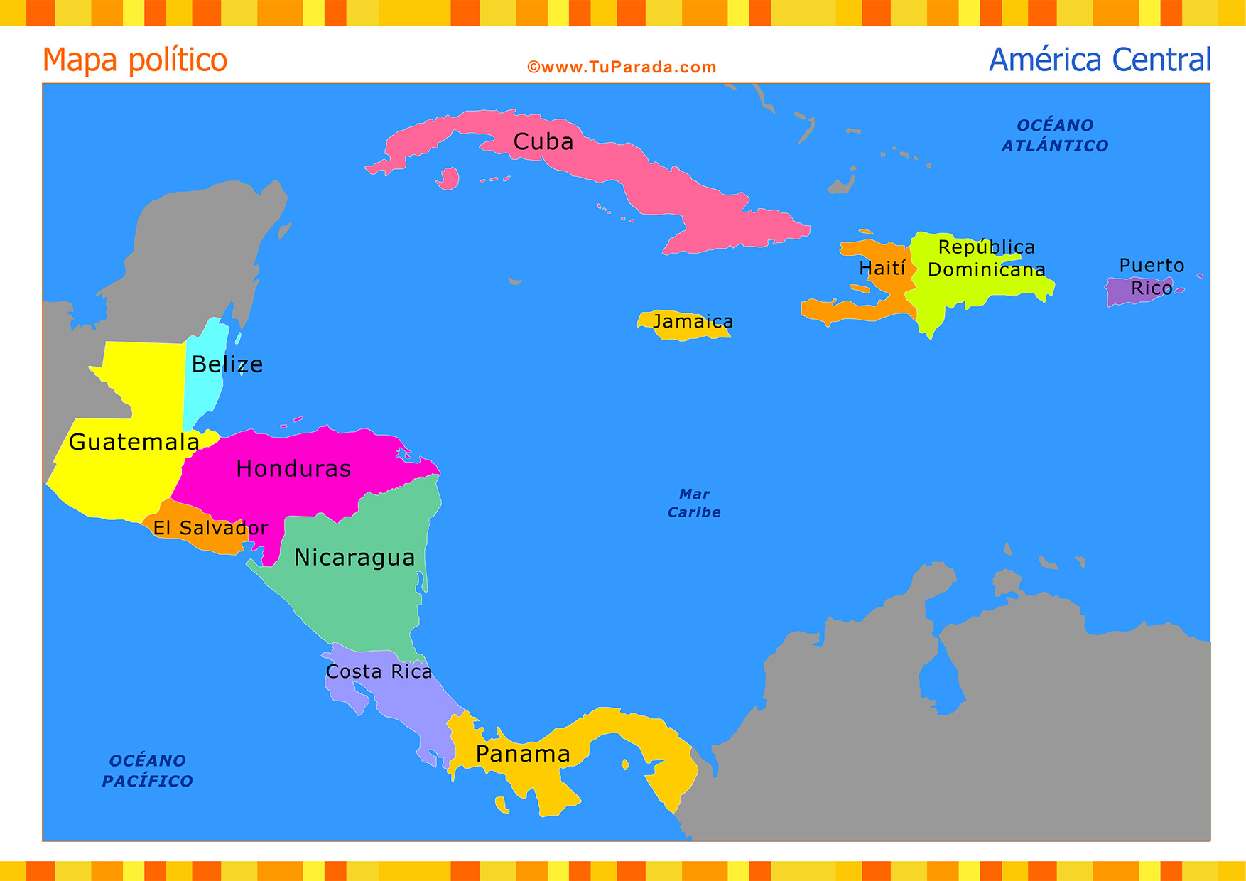 Mapa de América Central político - Mapas, tarjetas