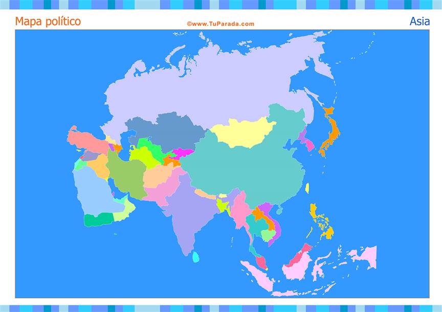 Mapa de Asia para imprimir y completar