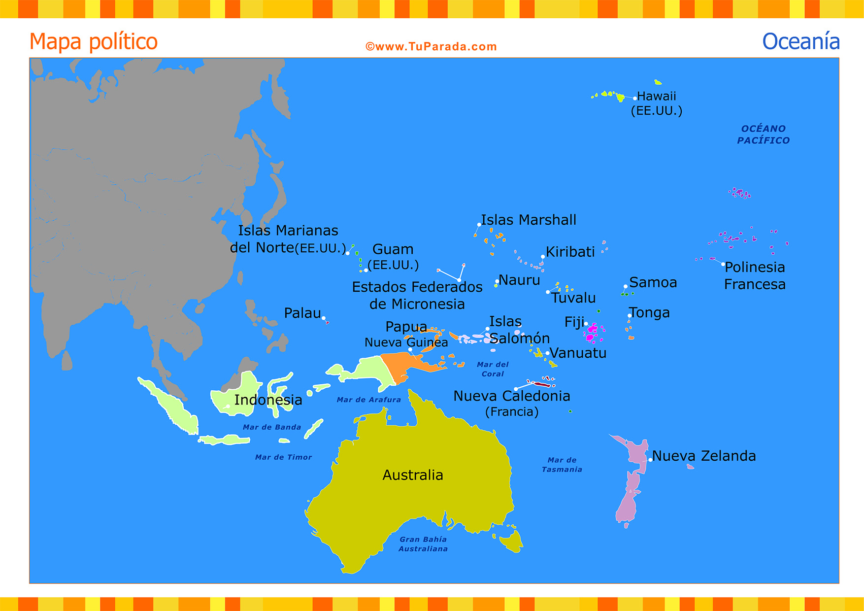 Mapa de Oceanía político