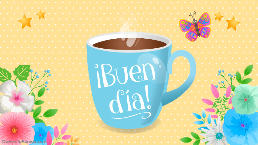 Buen día con taza, tarjetas de Arriba el ánimo