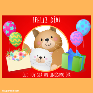 Tarjeta de feliz día y saludos con cariño