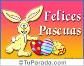 Felices Pascuas con conejito y huevos