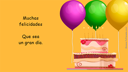 Imagen de tarjeta de cumpleaños con torta y globos para personalizar.