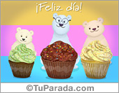 Ecard de feliz día con osos y muffins