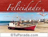 Felicidades con barco y playa