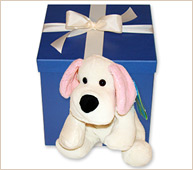 Perrito amistoso blanco y rosa