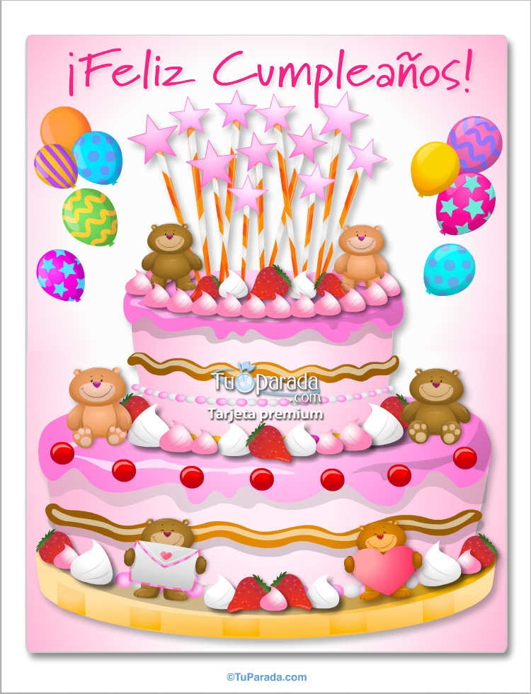 Torta con ositos rosa, tarjetas de Imágenes de cumpleaños