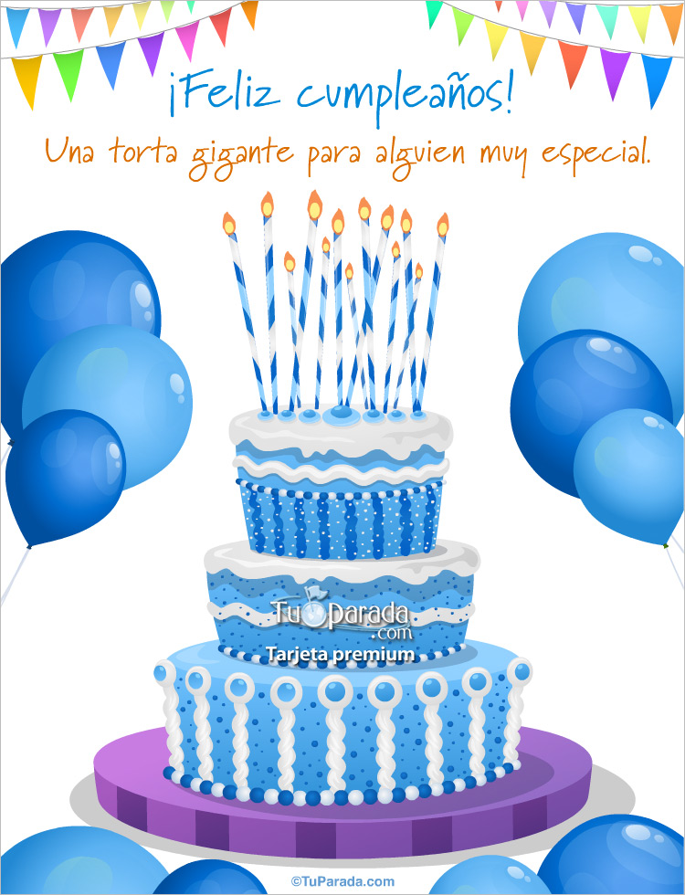 Torta celeste con globos, tarjetas de Imágenes de cumpleaños